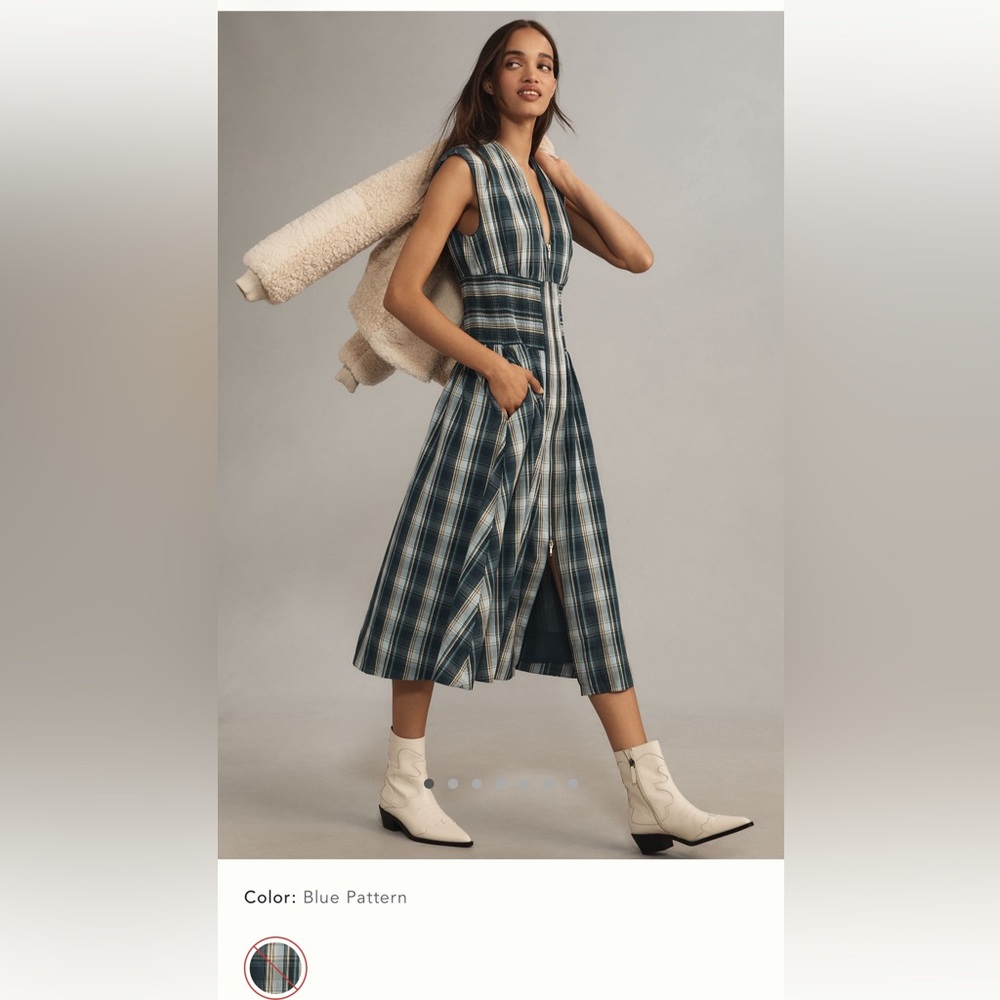Anthropologies The Tommie Blue Plaid Sleeveless Dress XS